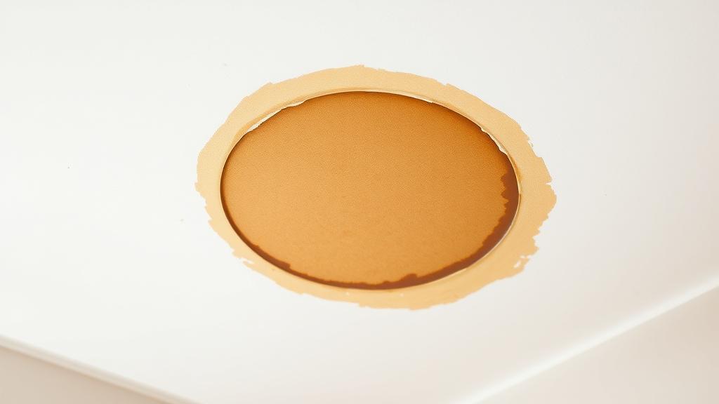 Brown water stain ring on a white plaster ceiling