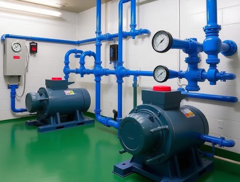 Twin booster pumps and manifold in a condominium pump room