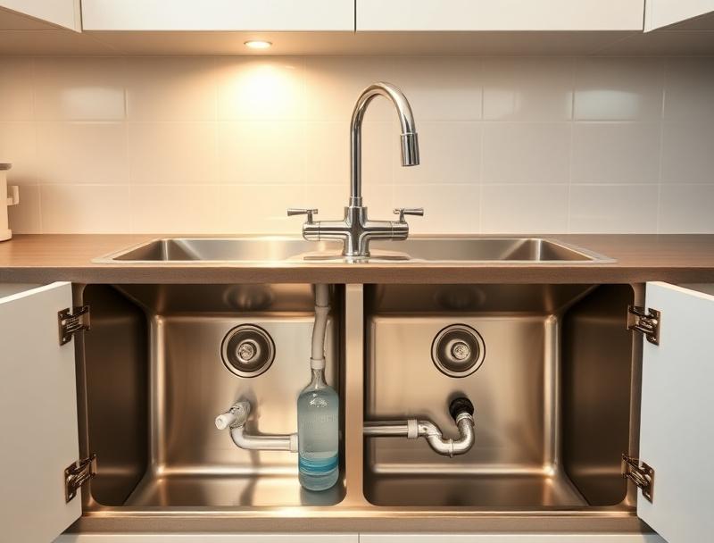 New stainless steel kitchen sink with fresh bottle trap piping